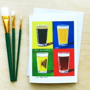 Andy Warhol Beer Greeting Card, 7&quot;x5&quot; Blank Card w/ Envelope, Beer Birthday Card, Retirement Card, Holiday Card for Him, Groomsmen Cards