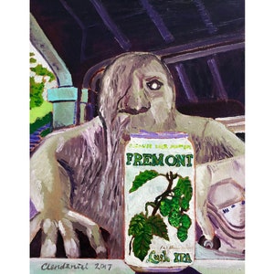 Lush IPA, malowanie piwa Fremont Brewing, Troll z mostu Fremont, malowanie Seattle, prezent z piwa rzemieślniczego z Waszyngtonu, malowanie chmielu piwnego, sztuka dla mężczyzn