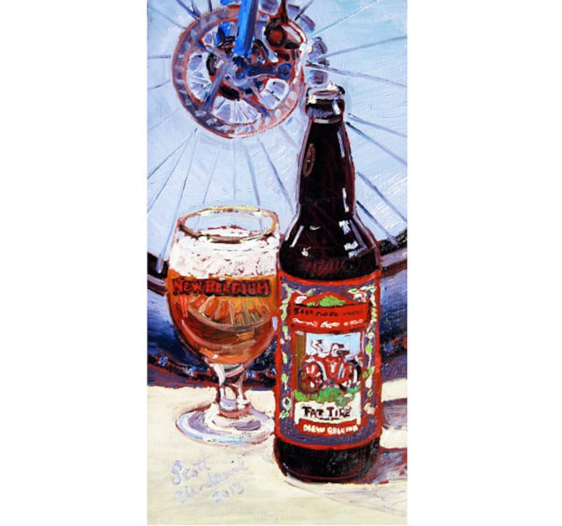 Colorado Beer Art Gift for Him Craft Beer Birthday Gift for Friend Bicycle and Beer Art Fat Tire Amber Bar Art New Belgium Brewing