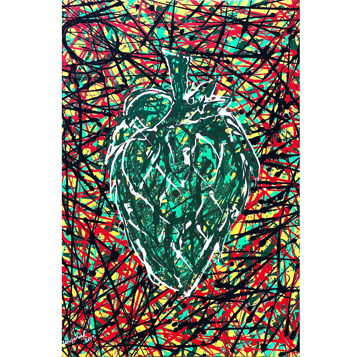Jackson Pollock Splatter Hop Bud Painting, Drip Painting, Abstract
