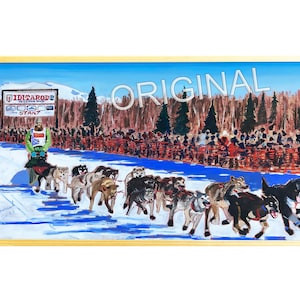 Iditarod Trail Sled Dog Race Start in Willow, Alaska Painting, Trent Herbst Musher, Dog Sledding, Mushing Husky Sled Dogs, Scott Clendaniel