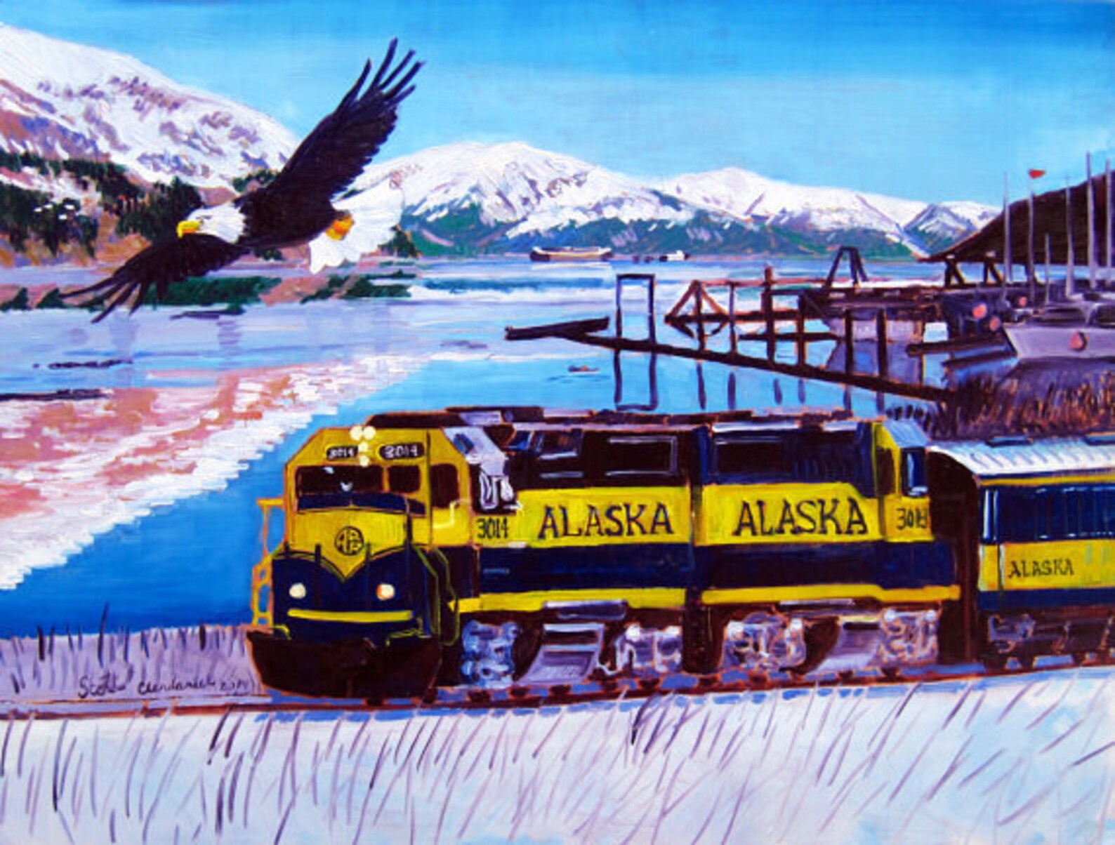 Alaska Railroad Train Poster Bald Eagle Print Alaska Etsy