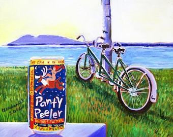 Bicycle & Beer Art, Panty Peeler, Midnight Sun Brewing, Sleeping Lady, Bicycle Built for Two, Valentine's Day Gift, Alaska Anniversary Gift