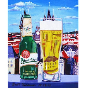 Pilsner Urquell Art, Na Zdravi, pilsener poster, pensioen bier cadeau voor hem, keukenkunst, Tsjechië bier, Europa schilderij, kunst voor mannen