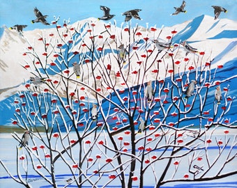 Waxwings Print by Alaskan Artist Scott Clendaniel