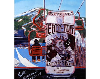 Heady Topper Beer Gift for Boyfriend, Ski Art, Vermont Craft Beer Gift for Husband, Man Cave Beer Poster, Beer & Skiing Art, The Alchemist