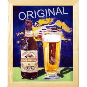 Kirin Ichiban, Japanese Art, Japan Beer Painting, Dining Room Painting, Kitchen Food Art, Sushi Art, Beer Gifts for Husband, Gifts Under 50