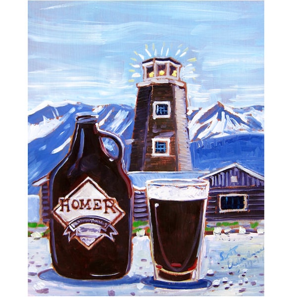 Homer Brewing, Homer, Alaska Painting, Salty Dawg Saloon, Craft Beer, China Poot Porter, Gift for Alaskan Beer Drinker, Gift for Boyfriend