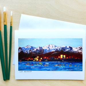 Anchorage Greeting Card, Alaska, 7"x5", Blank Inside, with Envelope, Going Away Card, Alaska Mountains Postcard, Happy Retirement Card