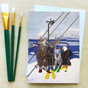 Carte de voeux de copains de ski avec enveloppe, 5 x 7 po, Alyeska Resort, Girdwood, carte de skieur, carte postale de l'Alaska, carte d'anniversaire de l'Alaska, cadeau pour skieur