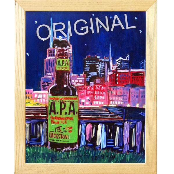 Nashville Skyline Painting, Blackstone Brewing, Tennessee Brewery, Gift for Him Under 50, Dining Room Painting, Beer Gift for Husband's Bar