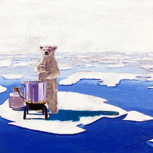 Pintura de urso polar, icebergs derretidos, pintura do Ártico, presente engraçado de cerveja para ele, fabricação de cerveja, Bruin, presente de aniversário para marido, animais