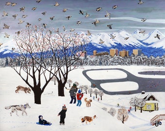 Impresión de Winter Day at Westchester Lagoon, del artista de Alaska Scott Clendaniel