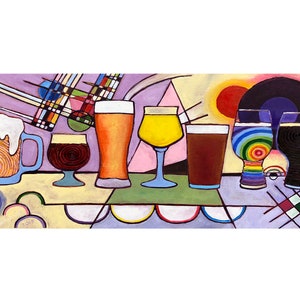 Tipos de copos de cerveja para diferentes estilos de pintura, decoração de parede de cerveja de choperia, arte de álcool em bar, arte abstrata de cerveja artesanal, pôster de dormitório de cerveja