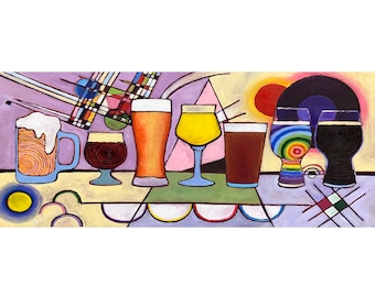 Beer Glasses Types for Different Styles Painting, Taproom Beer Wall Decor, Bar Alcohol Art, Abstract Craft Beer Art, Beer Pints Dorm Poster