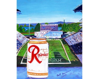Rainier Beer at Husky Stadium, Washington Huskies, Beer Gift for Football Fan, Seattle Sports, Seattle Huskies Poster, Man Cave Beer Poster