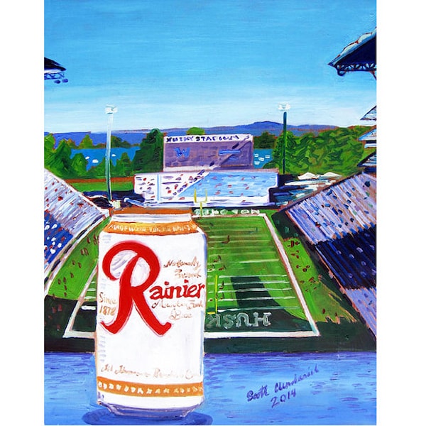 Rainier Beer at Husky Stadium, Washington Huskies, Beer Gift for Football Fan, Seattle Sports, Seattle Huskies Poster, Man Cave Beer Poster