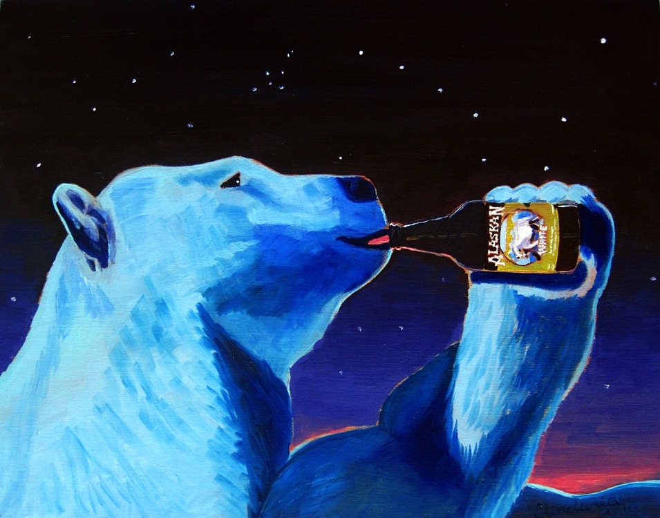 Peru woede beeld Polar Bear Drinking Beer Alaskan Brewing White Animals & | Etsy