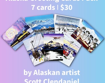 Alaska Greeting Cards, 7-Pack, 7"x5" Folded, Blank Inside, with Envelope