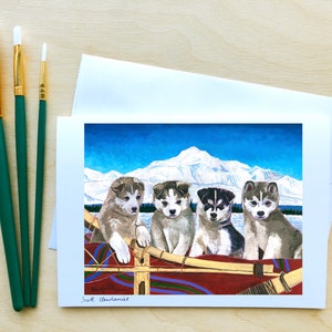 Carte de voeux Future Champions, 5 x 7 pouces, avec enveloppe, carte de fête des mères, chiots husky d'Alaska, course de chiens de traîneau Iditarod