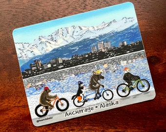 Bike to Work Day in Anchorage, Alaska Sticker by Scott Clendaniel