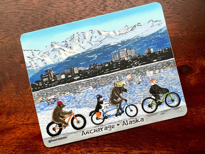 Bike to Work Day in Anchorage, Alaska Sticker by Scott Clendaniel image 1