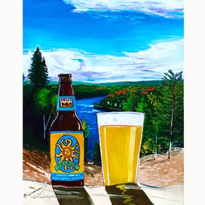 Oberon Ale, Bell&#39;s Brewery, Michigan Painting, Bar Beer Art, Sun Painting, Craft Beer Gift for Brother, Dining Room Painting, Gift for Him