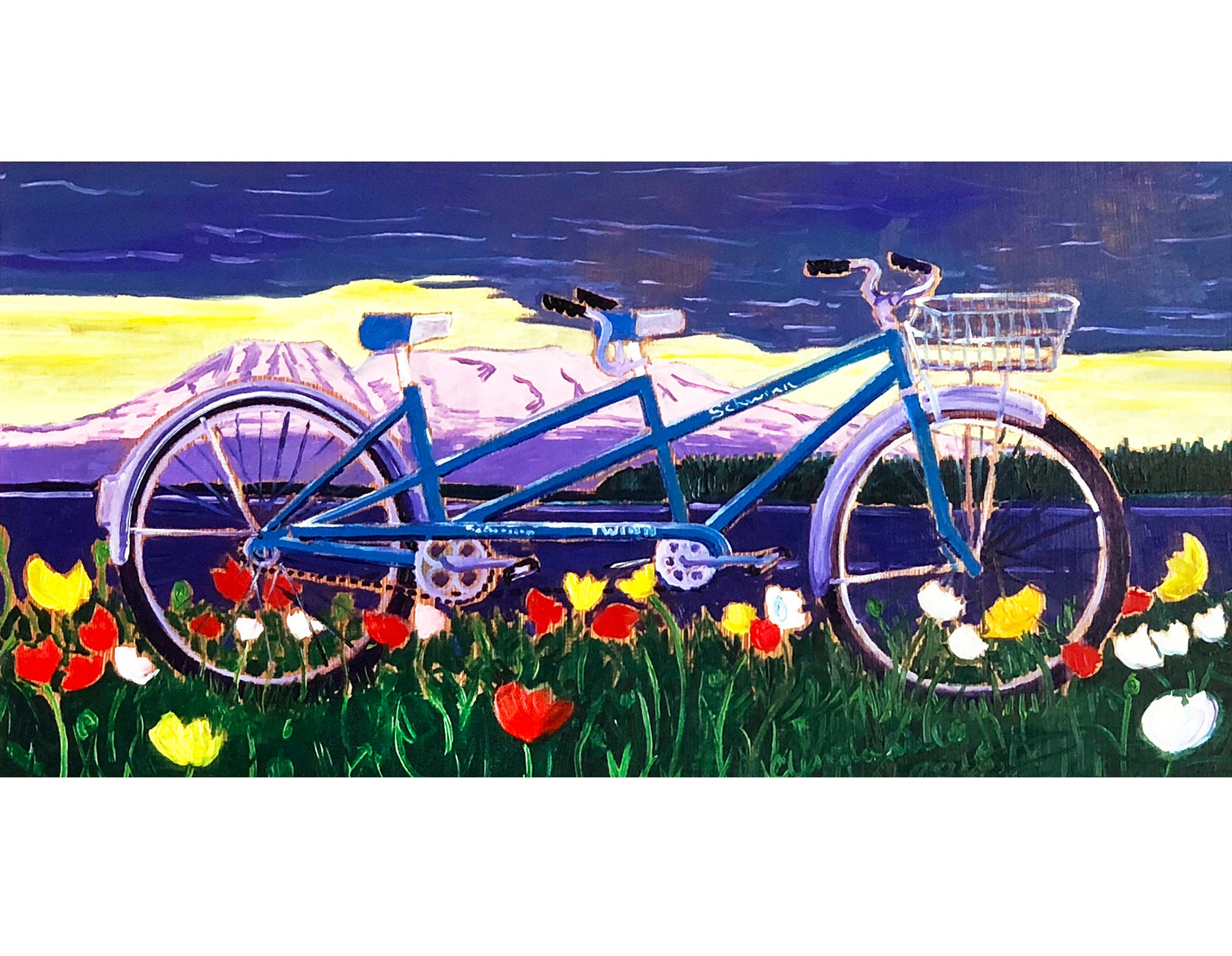 Tandem Bicycle Painting Anniversary Gift Susitna Mountain Poppies Art Blue Schwinn Bicycle Built for Two Valentine s Gift Wedding Gift Etsy UK