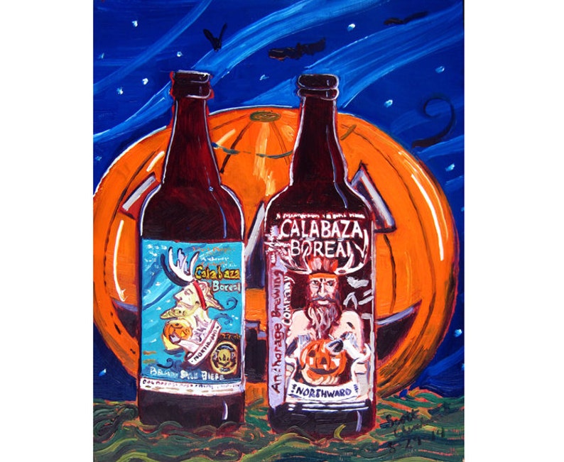 Michigan Craft Beer Gift, Jolly Pumpkin, Alaska Beer Art, Pumpkin Painting, Kitchen Art, Calabaza Boreal, Anchorage Brewing, Kitchen Decor image 1