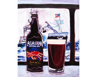 Alaskan Brewing, Alaska Fishing Art, Deadliest Catch, Fishing Boat Painting, Imperial Red, Gift for Fisherman, King Crab Painting, Bar Art