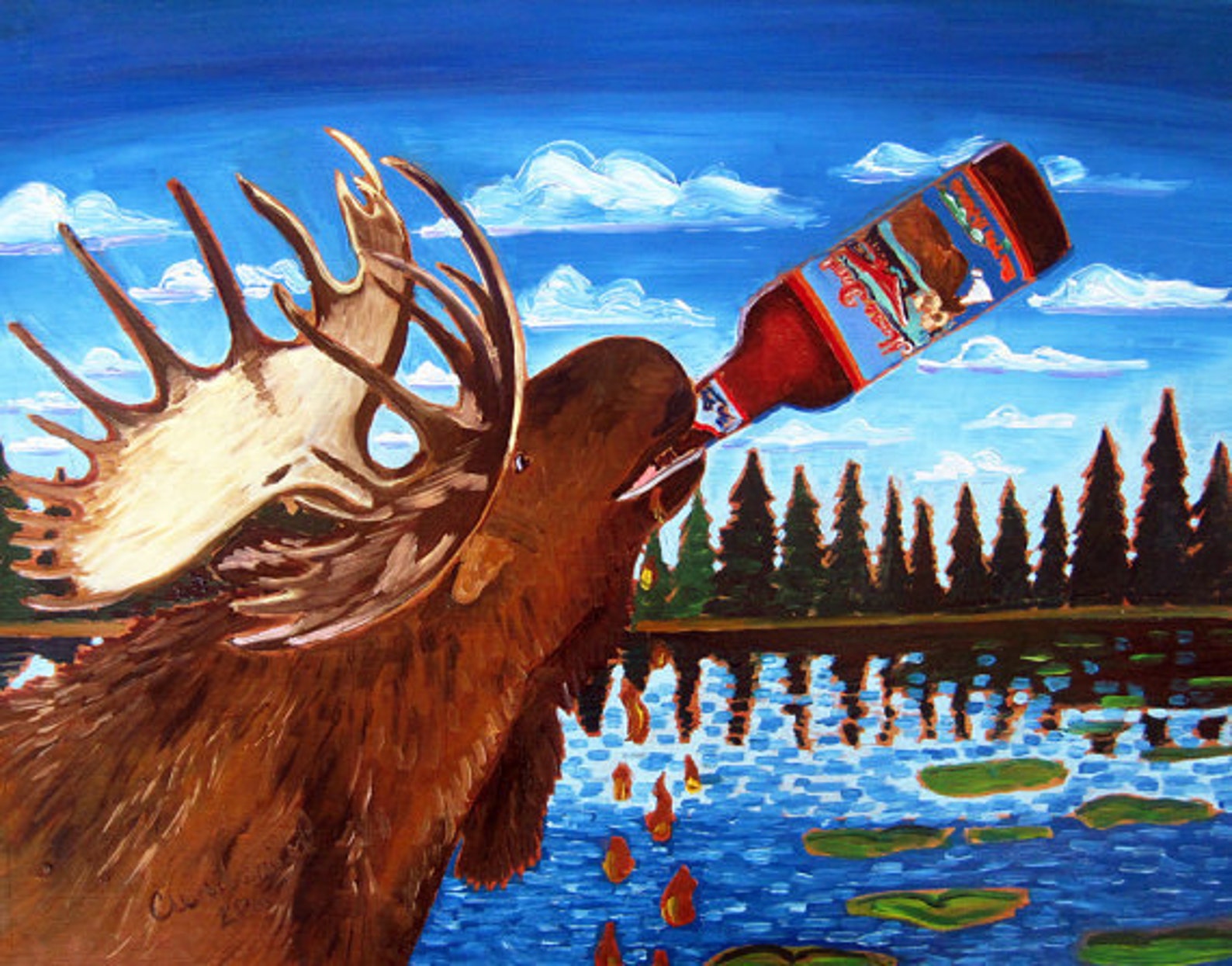 Лось пил воду. Лось с бутылкой. Пиво с оленем. Пиво Лось. Пиво в искусстве.