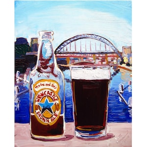 Newcastle Brown Ale Beer Painting, Craft Beer Gift for Husband, British Beer Gift for Him, Man Cave Beer Art, England Alcohol Birthday Gift