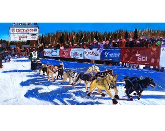 Iditarod Trail Sled Dog Race Start in Alaska Painting, Martin Buser