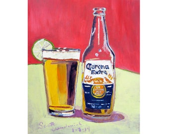 Corona Beer Art Gift, Mexican Beer Birthday Gift for Friend, Kitchen Art, Gag Gift for Brother, Funny Gift for Wife, Man Cave Beer Poster