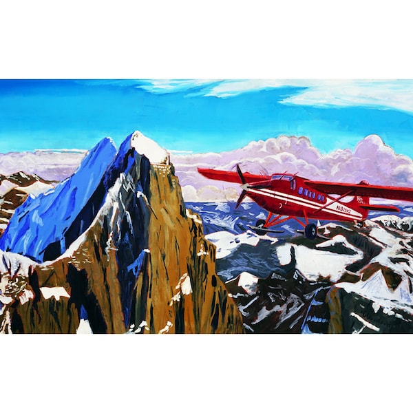 Alaska Airplane Painting, K2 Aviation, Broken Tooth Mountain, Alaska Range, De Havilland Otter, Alaska Mountain, Cadeau pour pilote, Clendaniel