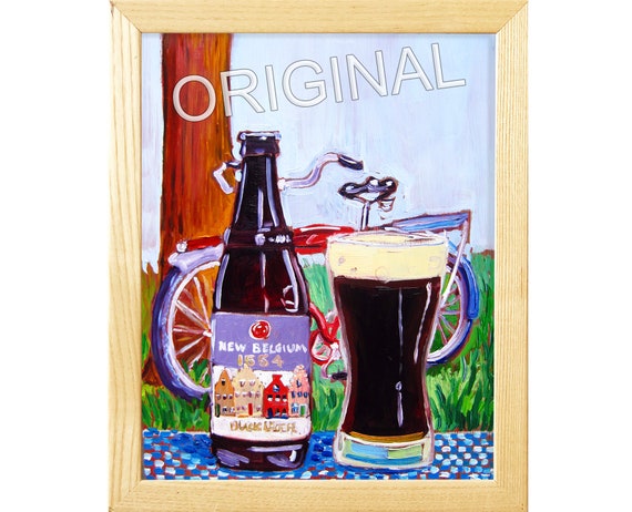 Colorado Beer Art Gift for Him Craft Beer Birthday Gift for Friend Bicycle and Beer Art Fat Tire Amber Bar Art New Belgium Brewing