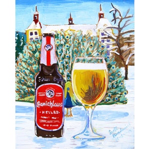 Samichlaus Helles Austrian Beer Poster, Peacock Painting, Castle Brewery Beer Painting, Craft Beer Gift for Him, Europe Dining Room Painting image 3