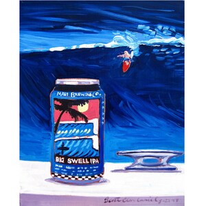 Maui Brewing, pintura de cerveja do Havaí, pôster de surf e cerveja, Big Swell IPA, arte de bar, presentes de surf para homens, pintura oceânica, presente para irmão