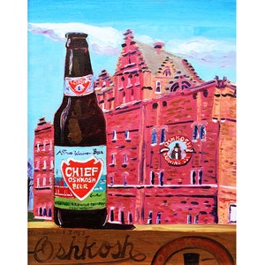 Chief Oshkosh Beer, Wisconsin Beer Poster, Oshkosh Brewery, Vintage Beer, Gift for Husband, History of Brewing, Present for Brewer, Bar Art