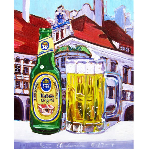 Hofbräuhaus Beer Art, Oktoberfest Poster, Munich, Germany Painting, Gift for German Man, German Beer Art, Gift for Brother, Retirement Gift