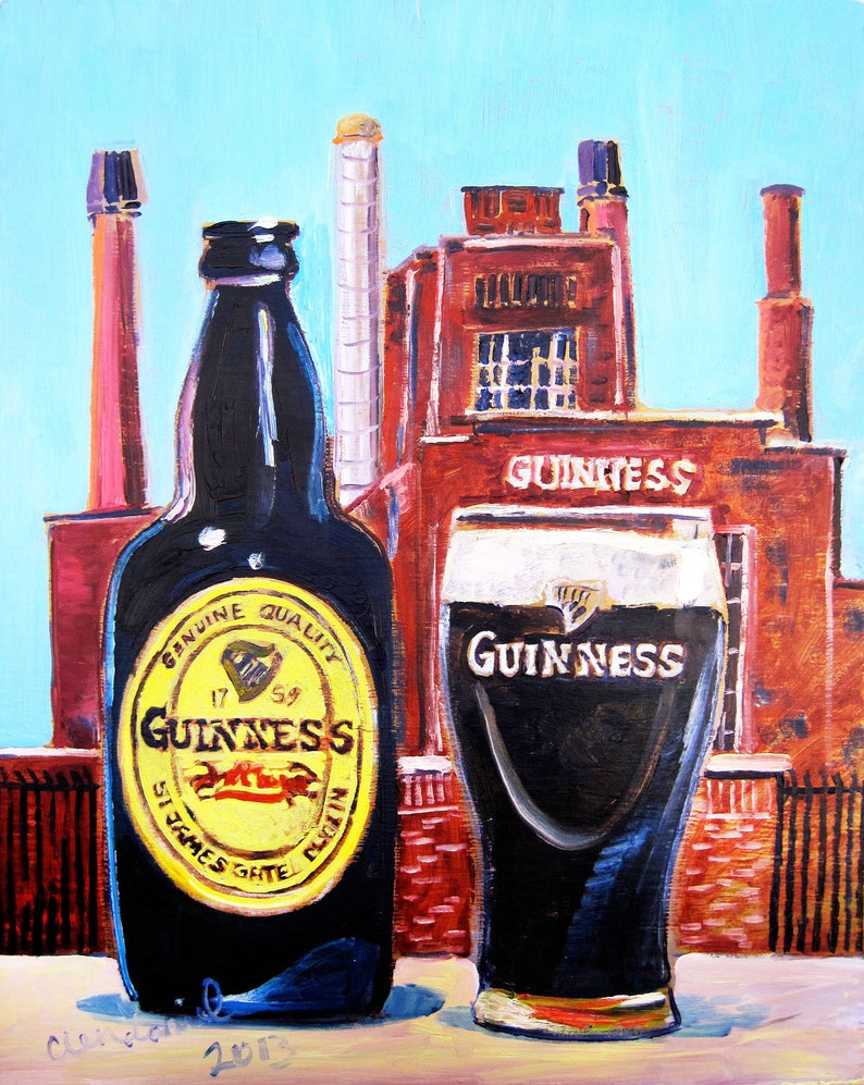 Guinness-affisch, ölpresent till honom, målning till matsalen i Irland, födelsedagspresent till St. Patrick's Day, årsdagspresent till pojkvän, barkonst bild 3