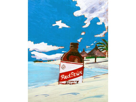 Red Stripe Jamaican Lager Beer Painting, Jamaica Painting, Rasta