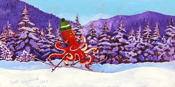 OAHFDF Stampa artistica da parete su tela con sci, montagna