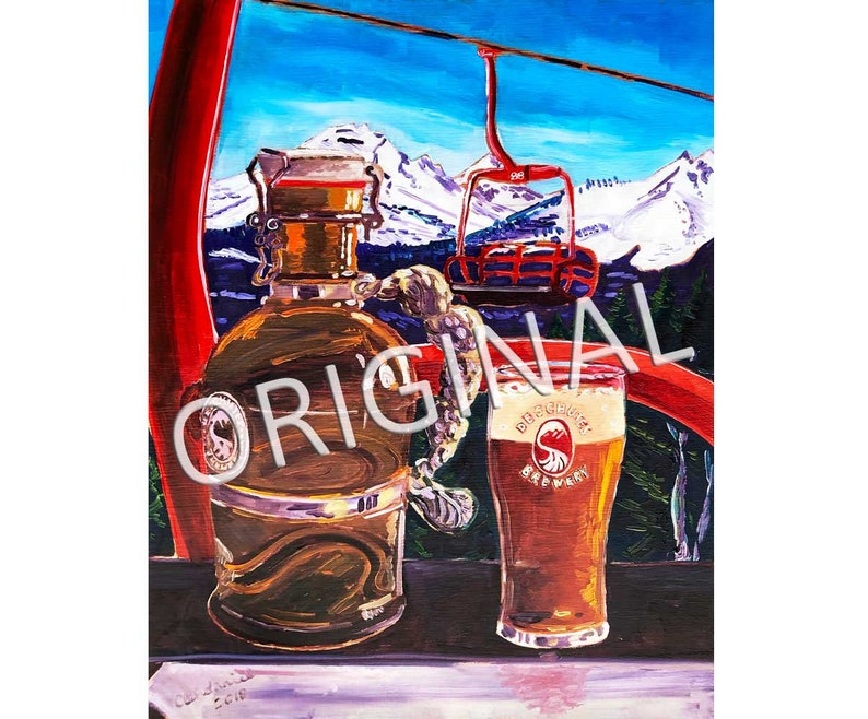 Mt. Bachelor Skiing Painting Red Chair NWPA Red Chair Ski Etsy