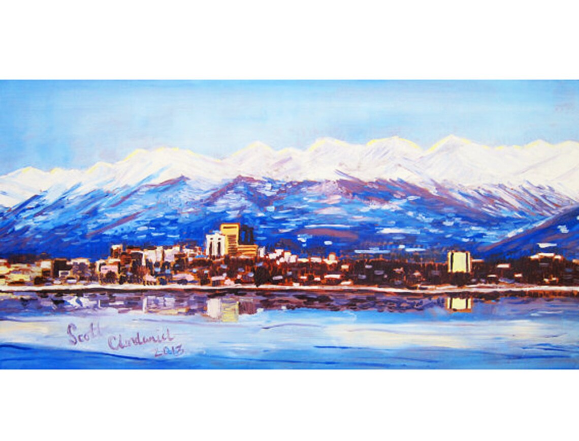 Alaska Painting Gift Anchorage Skyline Living Room Painting Etsy