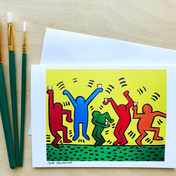 Beer Greeting Card, Keith Haring Beer Parody, 7"x5" Blank Card w/ Envelope, Funny Beer Birthday Card, Congratulations Art, Retirement Card