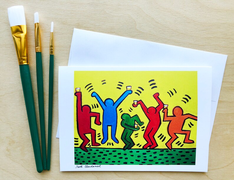 Beer Greeting Card, Keith Haring Beer Parody, 7x5 Blank Card w/ Envelope, Funny Beer Birthday Card, Congratulations Art, Retirement Card Bild 1