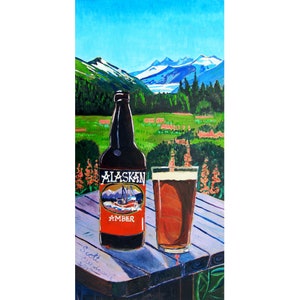 ALASKAN AMBER Beer Painting, Anniversary Gift, Mendenhall Glacier, Juneau, Alaska Painting, Wedding Gift, Beer Gift for Husband, Juneau Art