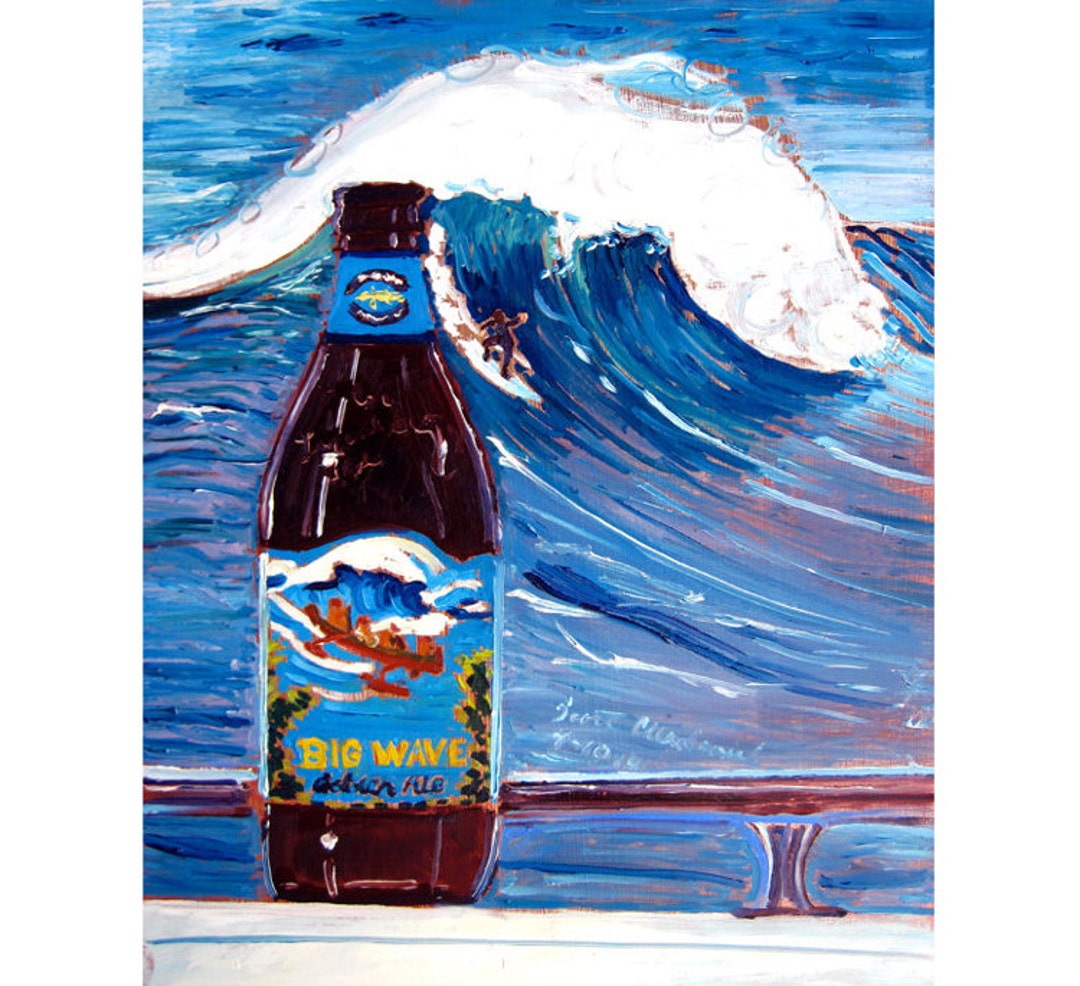 Kona Brewing, Big Wave Golden Ale Beer Sign, Hawaii Surfing and Beer Poster, Beer on Beach Art