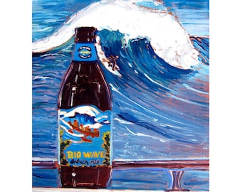 Kona Brewing, Big Wave Golden Ale Beer Sign, Hawaii Surfing and Beer Poster, Beer on Beach Art, Craft Beer Gift for Him, Gift for Brother